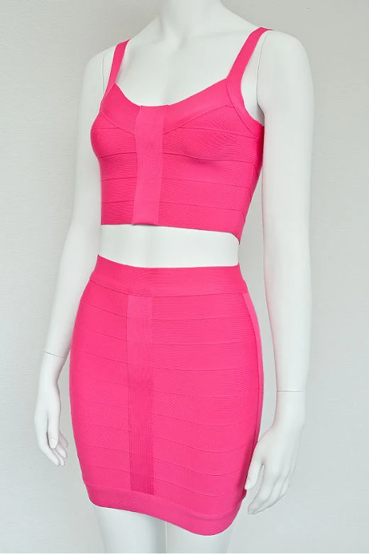 India Bandage Top and Mini Skirt Set - Hot Pink - Image 9