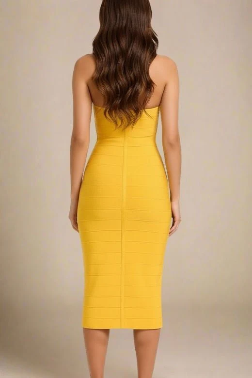 Isabella Bandage Midi Dress - Mustard Yellow - Image 2
