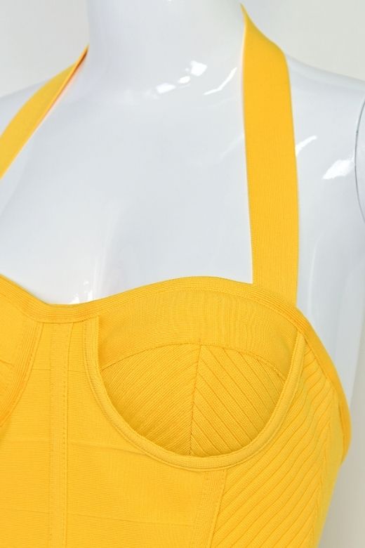 Isabella Bandage Midi Dress - Mustard Yellow - Image 8