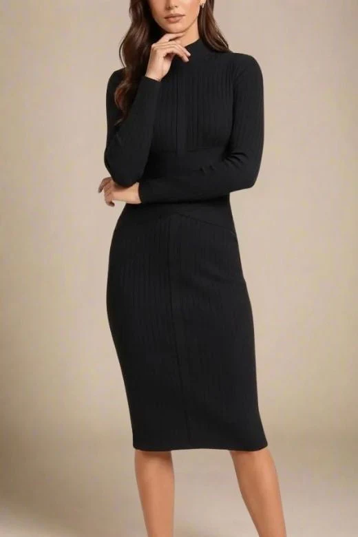 Jane Long Sleeve Bodycon Midi Dress - Classic Black - Image 5
