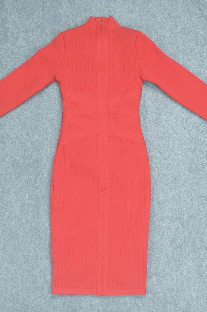 Jane Long Sleeve Bodycon Midi Dress - Lipstick Red (Sale) - Image 5