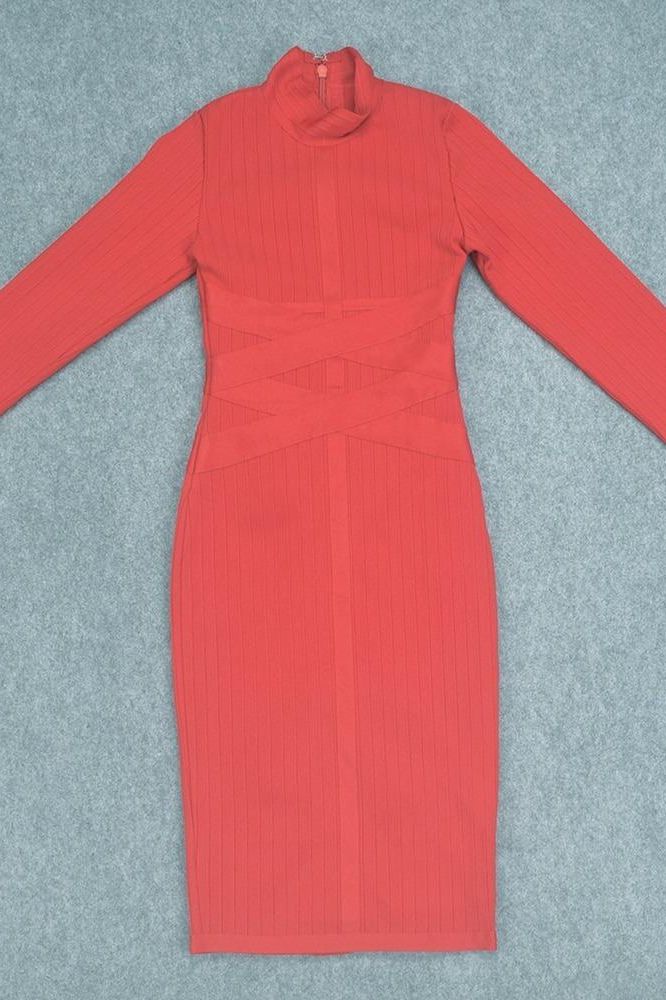Jane Long Sleeve Bodycon Midi Dress - Lipstick Red (Sale) - Image 6