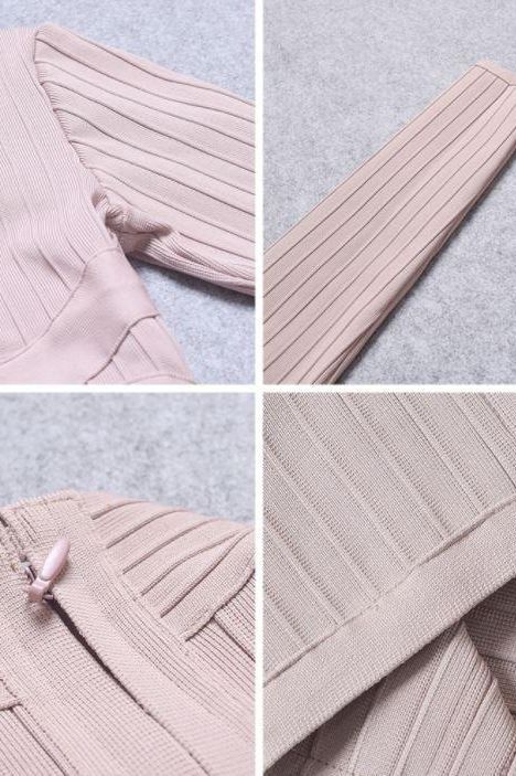 Jane Long Sleeve Bodycon Midi Dress - Nude - Image 10