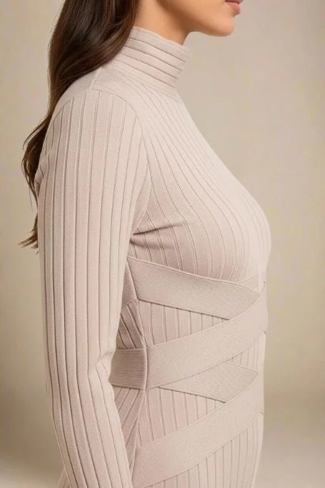 Jane Long Sleeve Bodycon Midi Dress - Nude - Image 5