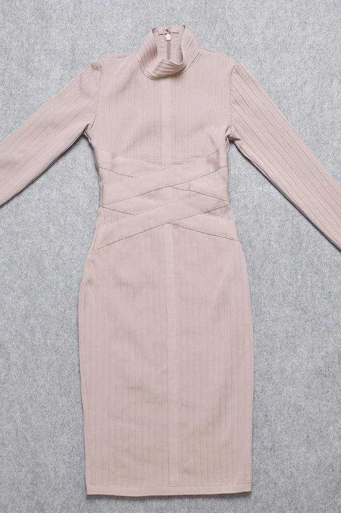 Jane Long Sleeve Bodycon Midi Dress - Nude - Image 8