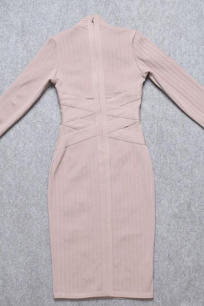 Jane Long Sleeve Bodycon Midi Dress - Nude - Image 9