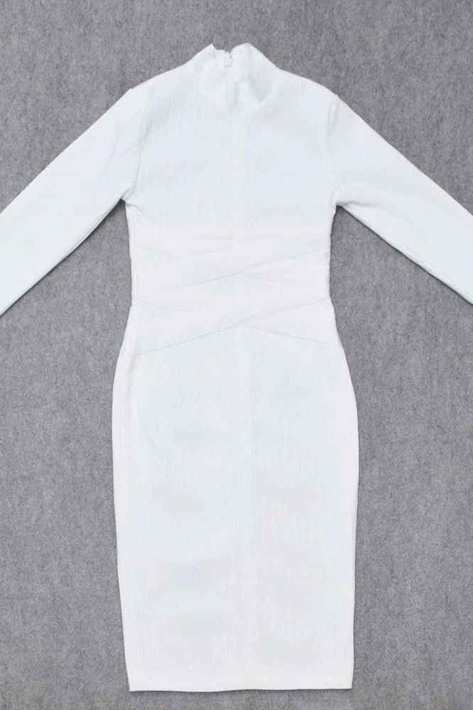 Jane Long Sleeve Bodycon Midi Dress - White Pearl (Sale) - Image 5