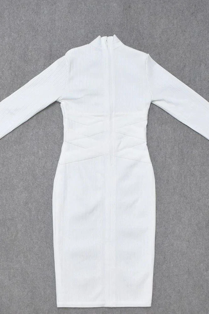 Jane Long Sleeve Bodycon Midi Dress - White Pearl (Sale) - Image 6
