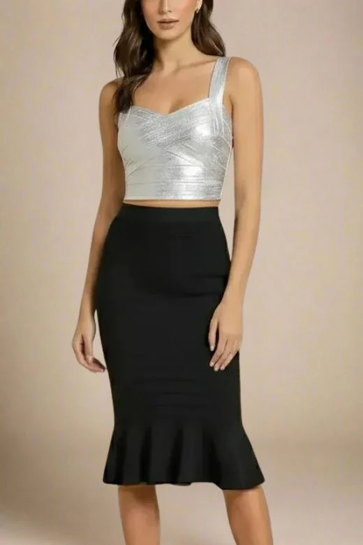 Jay Bandage Leather Crop Top - Silver - Image 3