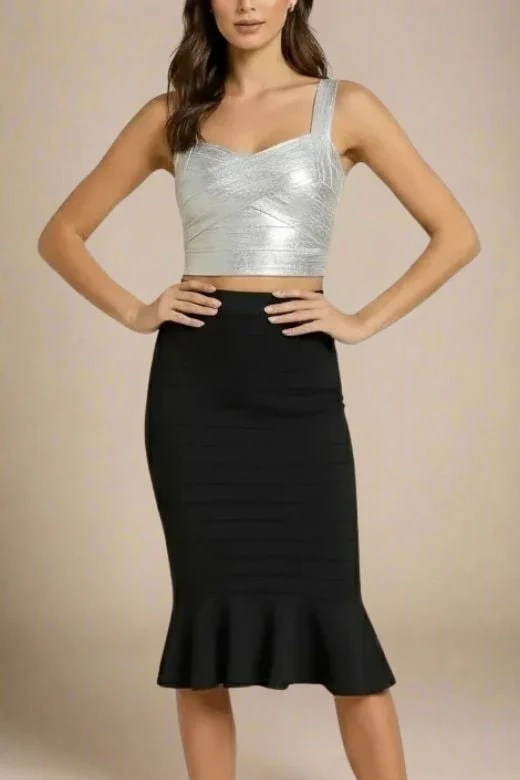 Jay Bandage Leather Crop Top - Silver - Image 4