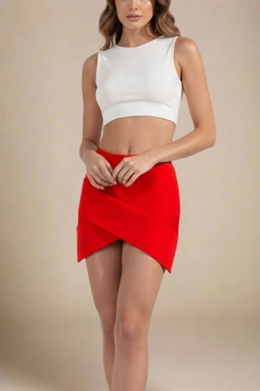 Jay High Waist Bandage Mini Skirt - Lipstick Red