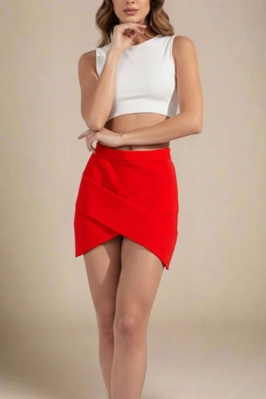Jay High Waist Bandage Mini Skirt - Lipstick Red - Image 3