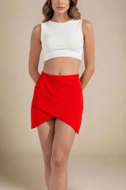 Jay High Waist Bandage Mini Skirt - Lipstick Red - Image 4