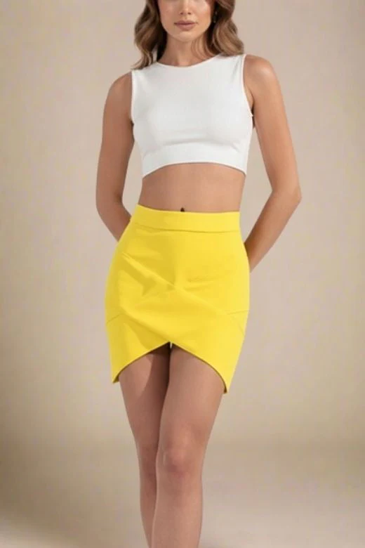 Jay High Waist Bandage Mini Skirt - Sun Yellow