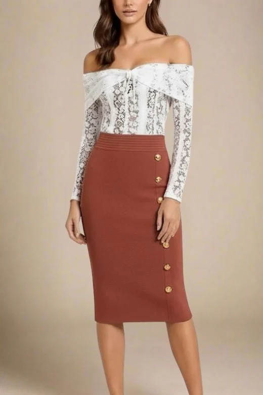 Jessie Midi Pencil Skirt - Tan Brown