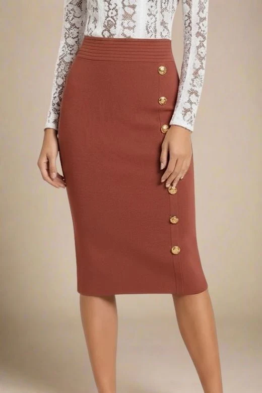 Jessie Midi Pencil Skirt - Tan Brown - Image 2