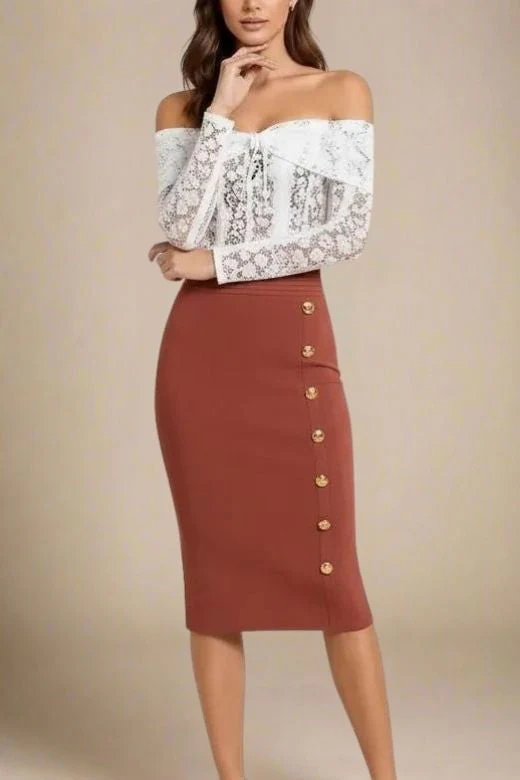 Jessie Midi Pencil Skirt - Tan Brown - Image 3