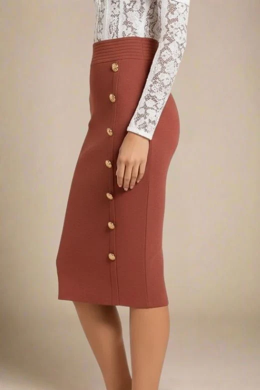 Jessie Midi Pencil Skirt - Tan Brown - Image 4