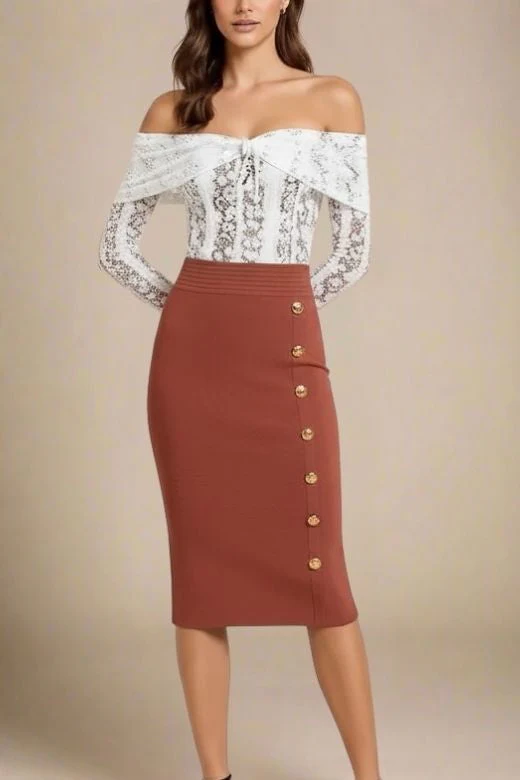 Jessie Midi Pencil Skirt - Tan Brown - Image 5