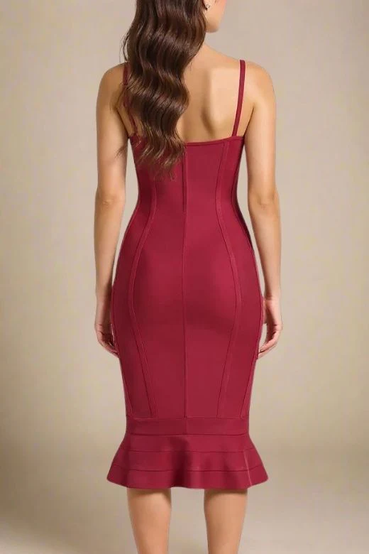 Joy Bandage Midi Dress - Red Wine - Image 3