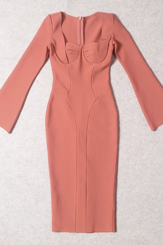 Jules Long Sleeve Midi Bandage Dress - Watermelon Pink - Image 4