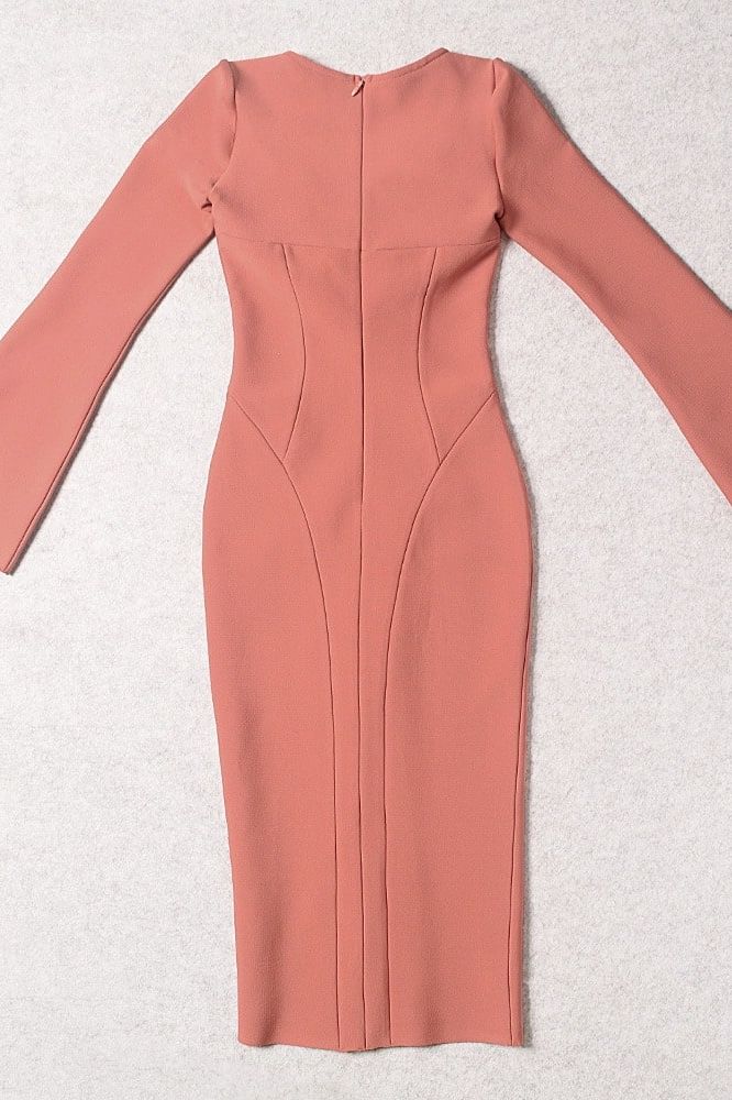 Jules Long Sleeve Midi Bandage Dress - Watermelon Pink - Image 5