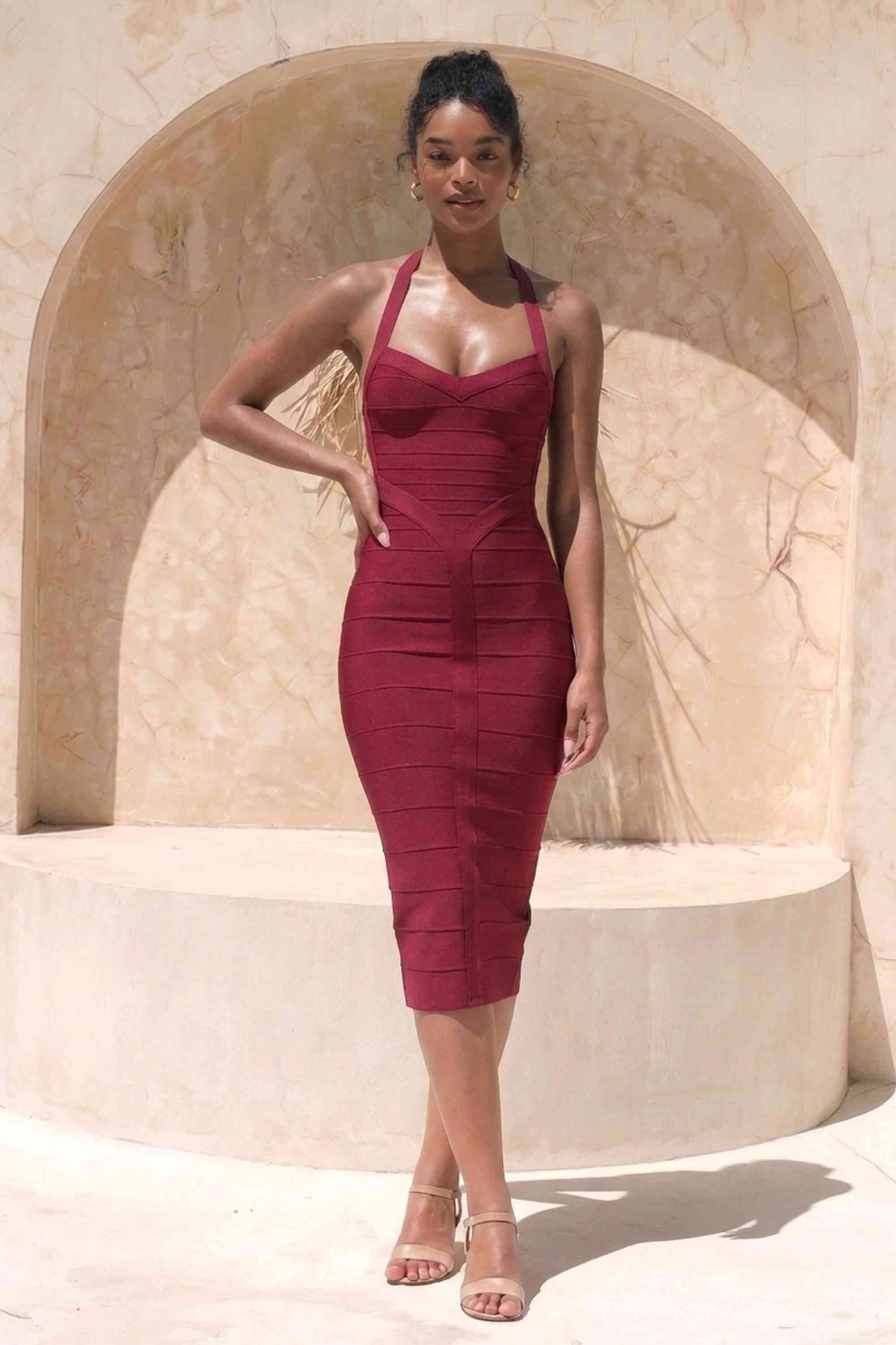 Lara Bandage Midi Dress - Red Wine - Image 3