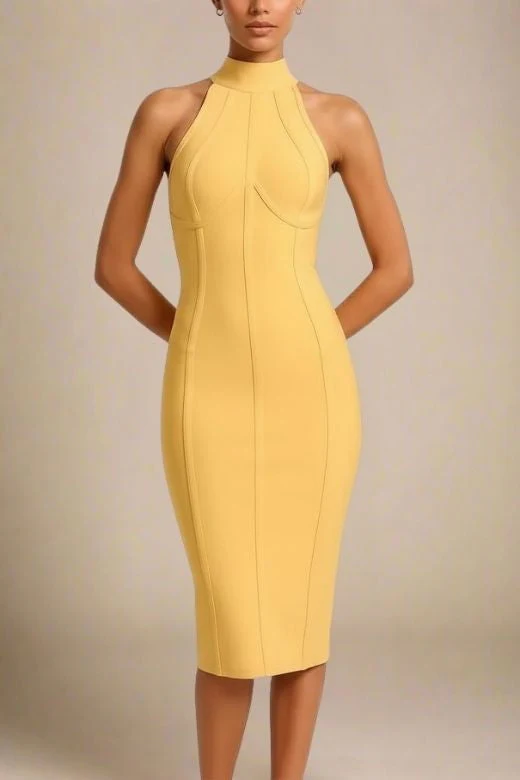 Lea Bandage Midi Dress - Mustard Yellow - Image 3