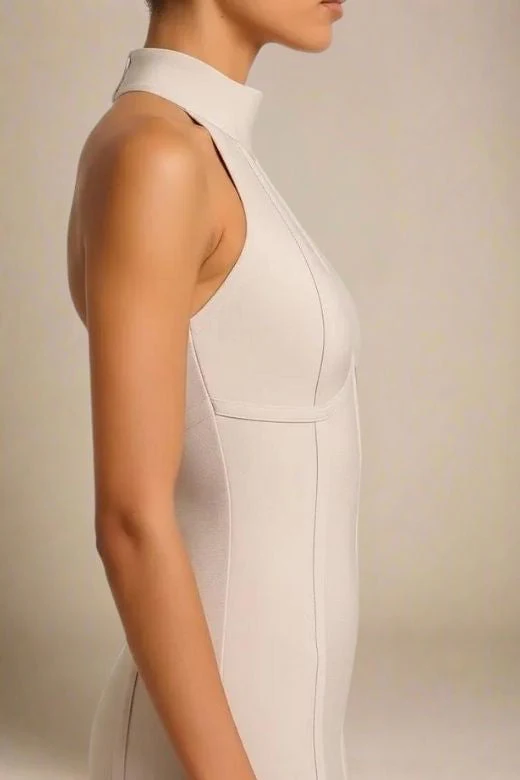 Lea Bandage Midi Dress - Beige - Image 3