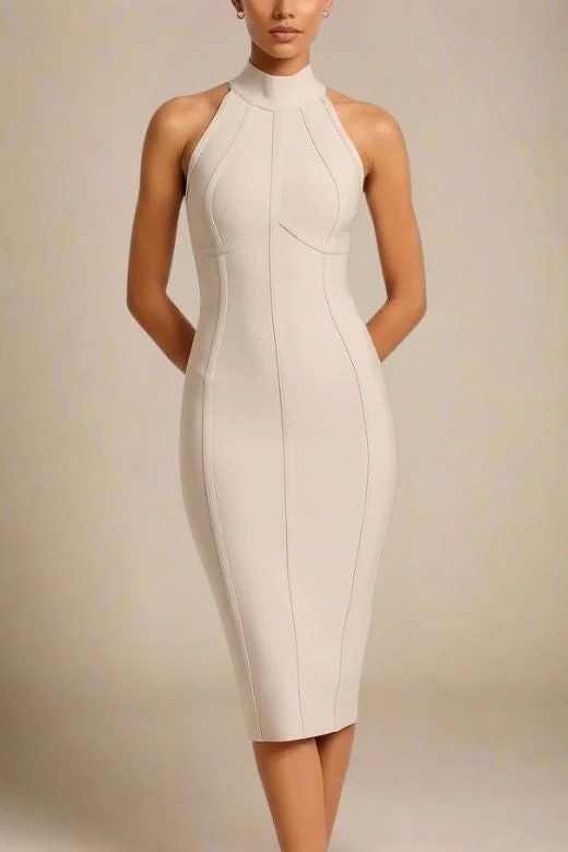Lea Bandage Midi Dress - Beige - Image 5