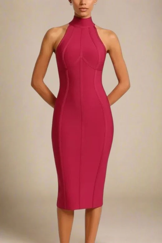 Lea Bandage Midi Dress - Red Wine - Image 5