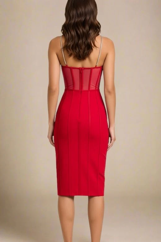 Leah Bodycon Dress - Lipstick Red - Image 2