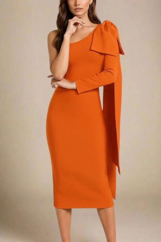 Lela Long Sleeve Bandage Midi Dress - Apricot Orange - Image 4