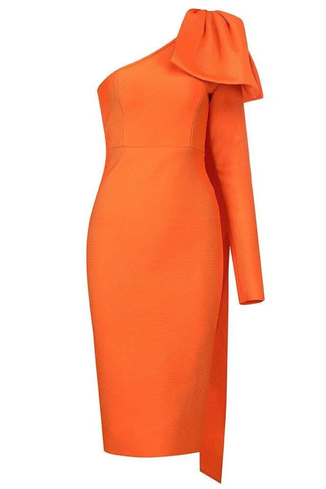 Lela Long Sleeve Bandage Midi Dress - Apricot Orange (Sale) - Image 2