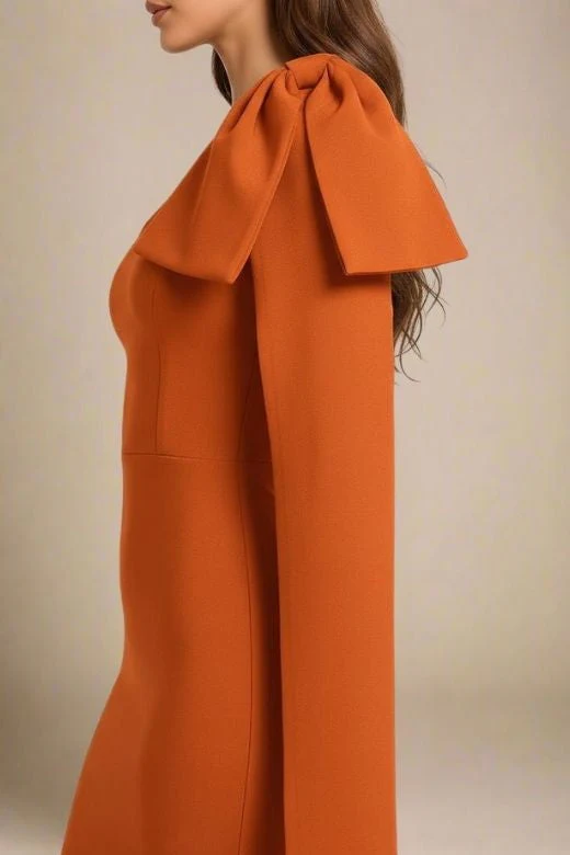 Lela Long Sleeve Bandage Midi Dress - Apricot Orange - Image 3