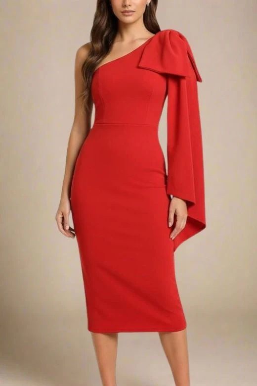Lela Long Sleeve Bandage Midi Dress - Lipstick Red - Image 5