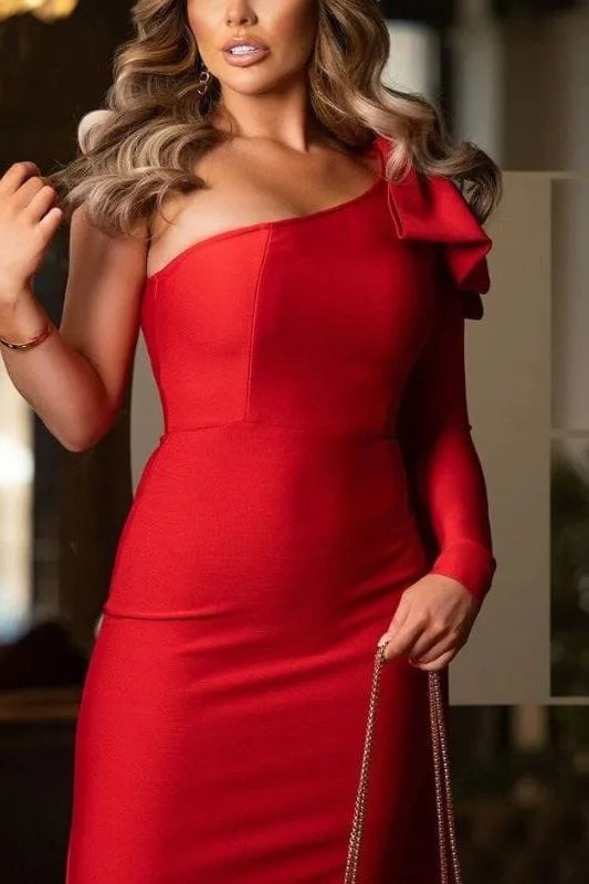 Lela Long Sleeve Bandage Midi Dress - Lipstick Red - Image 6