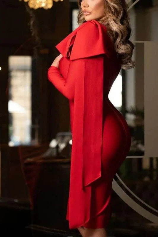 Lela Long Sleeve Bandage Midi Dress - Lipstick Red - Image 7