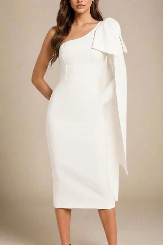 Lela Long Sleeve Bandage Midi Dress - White Pearl - Image 4