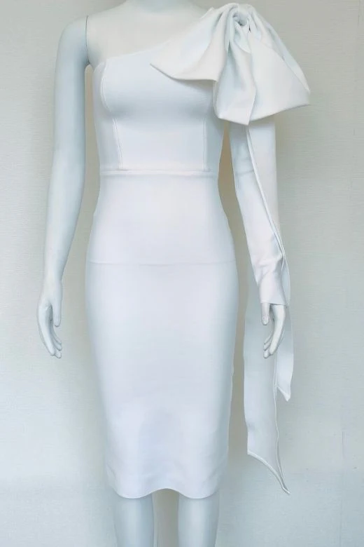 Lela Long Sleeve Bandage Midi Dress - White Pearl - Image 6