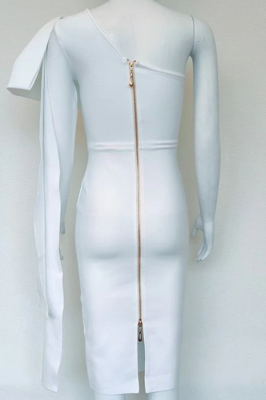 Lela Long Sleeve Bandage Midi Dress - White Pearl - Image 7