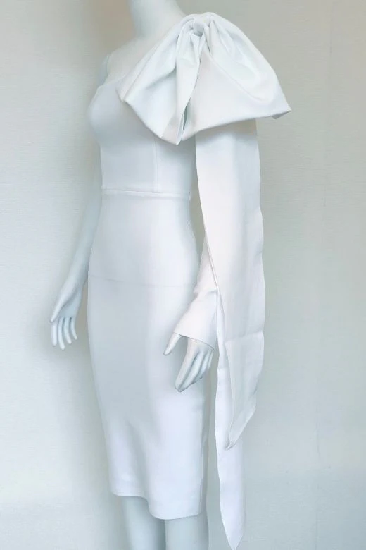 Lela Long Sleeve Bandage Midi Dress - White Pearl - Image 8