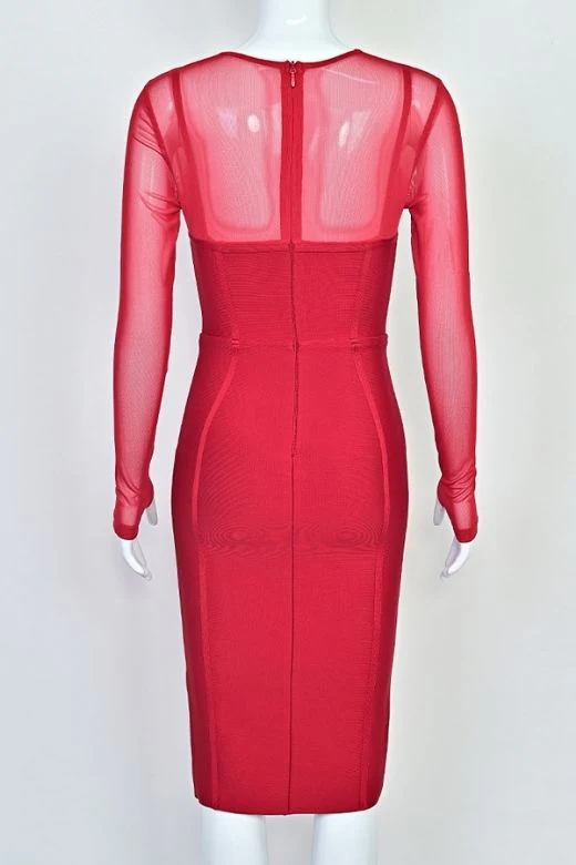 Lexi Long Sleeve Bodycon Midi Dress - Lipstick Red - Image 7