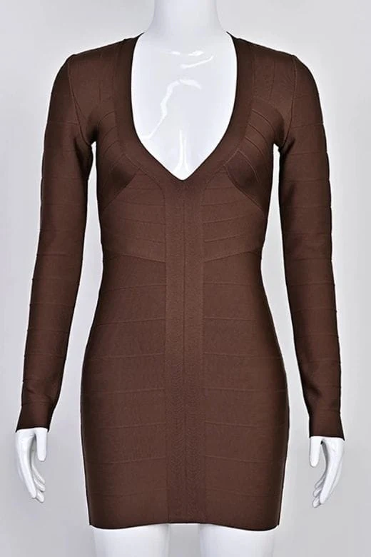 Lisa Long Sleeve Bandage Mini Dress - Chocolate Brown - Image 7