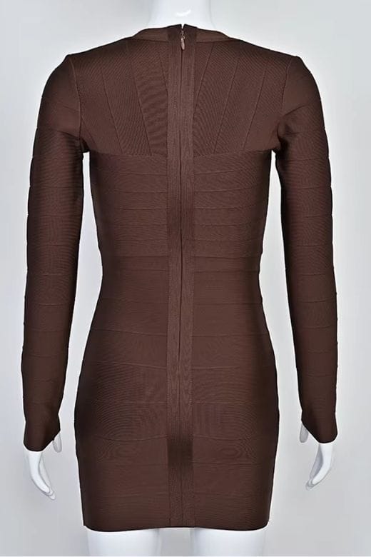 Lisa Long Sleeve Bandage Mini Dress - Chocolate Brown - Image 8