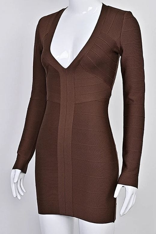 Lisa Long Sleeve Bandage Mini Dress - Chocolate Brown - Image 9