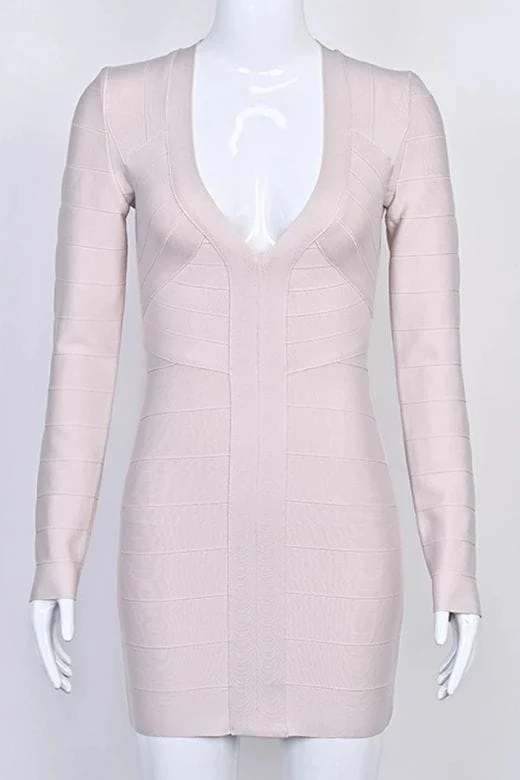 Lisa Long Sleeve Bandage Mini Dress - Cream - Image 7