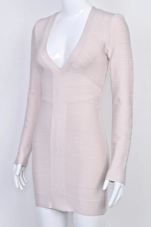 Lisa Long Sleeve Bandage Mini Dress - Cream - Image 9
