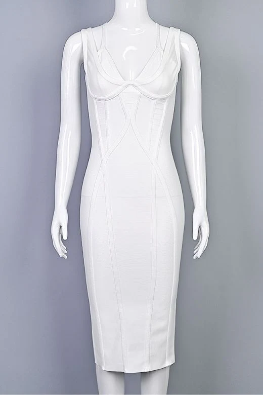 Lucy Bandage Midi Dress - White Pearl - Image 6