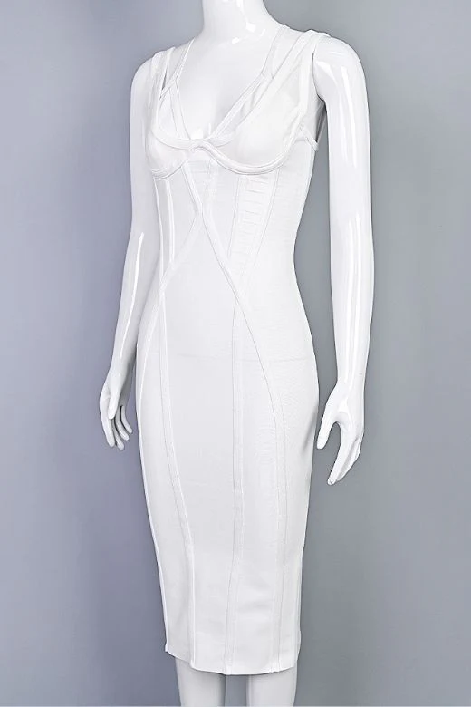 Lucy Bandage Midi Dress - White Pearl - Image 7